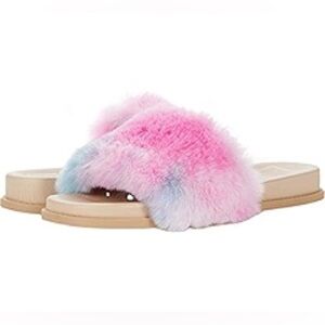 Dolce Vita - Gaia Bright Multi Colorful Tye Dye Faux Fur Slide On Sandal Size 7